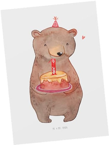 Mr. & Mrs. Panda Postkarte Bär Torte 1. Geburtstag - Geschenk, Geschenkkarte, Ansichtskarte, Happy Birthday, Einladungskarte, Feiern, Ansichtskarten,