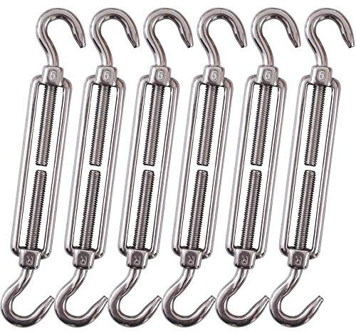 POFET 6 Stück M6 Edelstahl 304 Haken & Haken, Spannschloss, Drahtseil, starke Spannung, Hardware-Kit für Drahtseilspannung, strapazierfähig