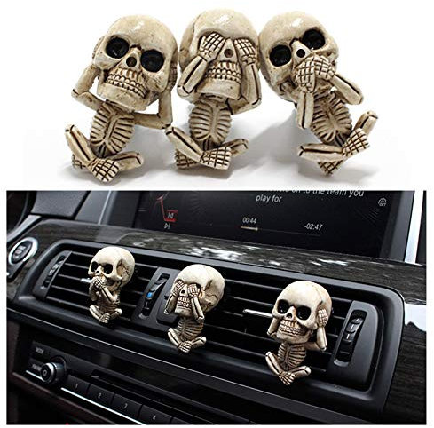 T- 3 Stücke Auto Aromatherapie Öl Diffusor Totenkopf-Dekoration Ätherisches Öl Diffusor Lufterfrischer Duftbaum Entlüftungs Clip Medaillon Lufterfrischer Vent Clip Medaillon für Aut