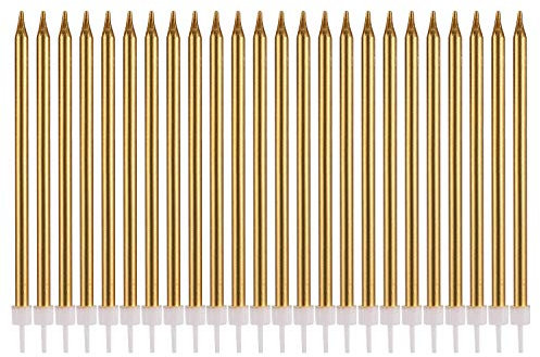 Metallische Happy Birthday-Kerzen, hohe Geburtstagskuchenhalter, lang, dünn, Cupcake-Kerzen, Topper für Hochzeit, Party, Dekoration (24 Stück, Metallic-Gold)