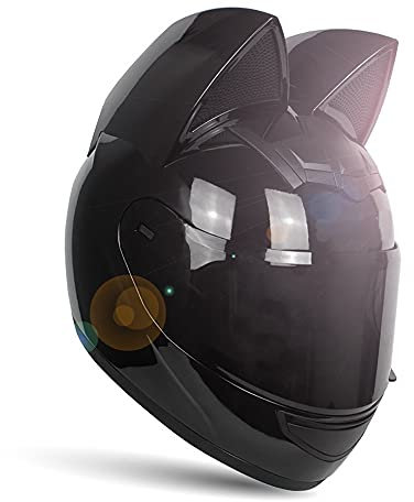 Casco moto da donna per ragazza Casco per orecchie da gatto Casco integrale da moto DOT/Ececertificato Caschi MOTO quattro stagioni con visiera parasole per moto da strada Motocross ATV 2,S