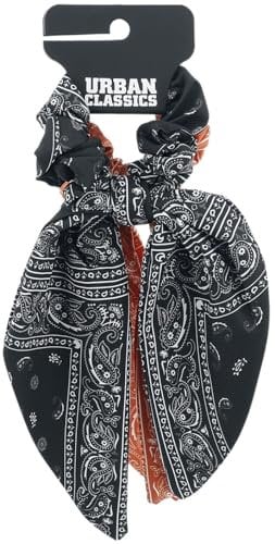 Urban Classics Unisex Haargummi Bandana Print Scrunchies With XXL Bow 2-Pack, Farbe orange/black, Größe one size