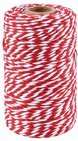 Yiida Ficelle de boulanger, rouge et blanc, 100 m, en coton, parfaite pour la pâtisserie, la boulangerie, les travaux manuels, le scrapbooking, la décoration, la cuisine, le bureau et le jardinage