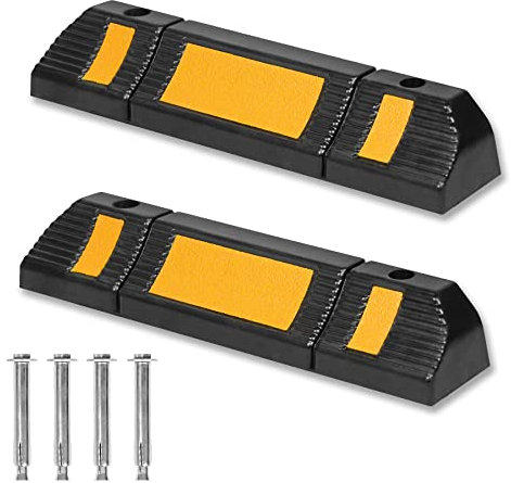 Froadp Anfahrschutz Parkstopper Set, Radstopp Parkbegrenzung mit Reflexionsstreifen, Garagenstopper Einparkhilfe aus Gummi, Parkplatzmarkierung für Parkplätze Garage Parkhäuser (1 paar)