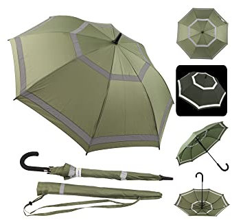 Quick Safety® Stockschirm Automatik-Regenschirm für Damen und Herren Sturmfest-360°Doppelt Reflektierend 105cm Ø Unisex-Design. olive sprig