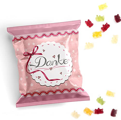 Logbuch-Verlag 25 kleine Fruchtgummi Päckchen rosa pink Gastgeschenk Süßigkeit mit Text Danke für Taufe & Konfirmation