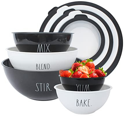 Rae Dunn Mixing Bowls with Lids - 10 Piece Plastic Nesting Bowls Set includes 5 Prep Bowls and 5 Lids (Black)