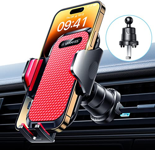 VANMASS Handyhalterung Auto Upgrade Patent Handyhalter Auto Lüftung Silikonschutz 100% Stabil Handy Autohalterung mit Haken 360°Drehbarer kfz Smartphone Halterung Auto für iPhone Samsung Huawei,Rot