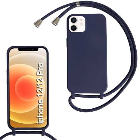 MBSLFY Lanyard Case for iPhone 12/iPhone 12 Pro, Liquid Silicone Protective Phone Case with Strap Adjustable Neck Cord Necklace Soft Cover for iPhone 12/iPhone 12 Pro, Navy blue