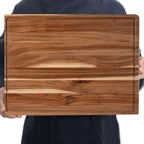 Tabla de cortar de madera de acacia extra grande para cocina, tabla de cortar de bloque de carnicero grande de 24 x 18 pulgadas, tabla de cortar de madera gruesa para pavo, carne, verduras, barbacoa