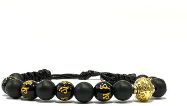 Samsara Tibetisches Buddhistisches Armband, Verstellbare Länge, Mystisches Glücksbringer-Schmuckstück - Hochfestes gewachstes Baumwollband (MATTER SCHWARZER ONYX UND MANTRA)