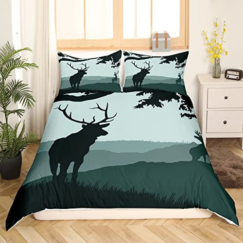 richhome Hirsch Silhouette Bettbezug Wild Tier Elch Tröster Bezug Natur Baum Berg Bettwäsche Set mit 1 Kissenbezug 155x220