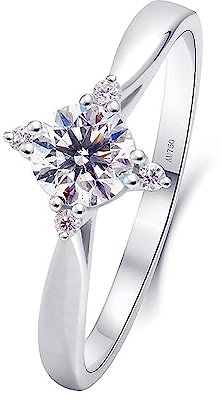 AMDXD 14K 585 Weißgold Ring für Damen, Klassiker Hochzeitsring mit 0.5ct Moissanit Rund, Au585 Gold Partnerringe Freundschaftsringe Echtschmuck, Weißgold, Gr.52