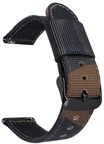 Uhrenarmband 18/20/22/24 mm Camo Nylonband Schnellverschluss Camouflage Herren Canvas Ersetzen Armband Uhrenarmband Gürtel Zubehör, Braune Tarnung 2, 20mm