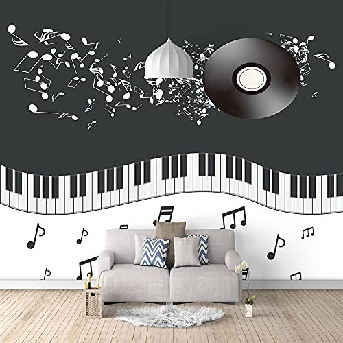 Peel and Stick Wallpaper,Modern Black and White Piano Keys Music Symbol Large Self-Adhesive Wallpaper Peel and Stick Detachable Contact Paper Mural Vinyl Suitable for Decorative Bedroom Living Room,
