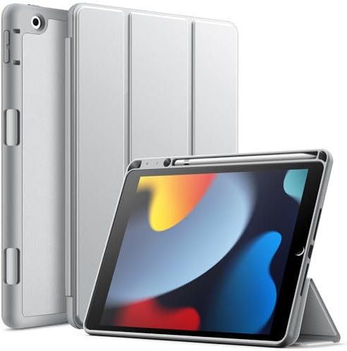 JETech Hülle für iPad 10,2 Zoll Modell 2021/2020/2019 (9./8./7. Generation) mit Stifthalter, Dünne Tablet Schutzhülle mit Weicher TPU Rückseite, Auto Wachen/Schlafen (Silber)