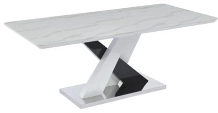 Vente-unique - Table à Manger 8 Personnes en MDF et Acier Inoxydable - Effet marbre Blanc et Noir - EVAELA