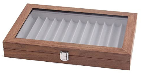 KJKVIVH Walnut Pen Storage Holder - 12 Grid Case for Fountain Pens - Anti Dust Rectangle Display Box - Student Gift