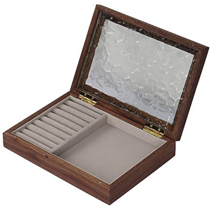 Caja de joyería Joyero Caja de almacenamiento de escritorio de nogal negro for anillo Pendiente Pulsera Exquisita cubierta de vidrio Joyero Exhibición de joyería Organizadores de caja de joyería (Col