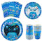 WERNNSAI Blue Video Game Party Paper Plates Cups Napkins - 64 PCS Gamer Birthday Party Decorations for Boys Gaming Night Tableware Set Disposable Dinner Dessert Plates Napkins Cups Serves 16 Guests