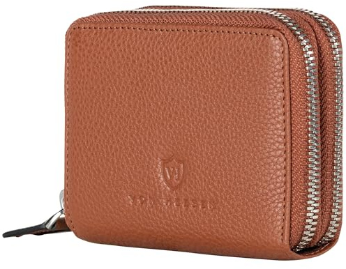 VON HEESEN Leder Geldbörse mit RFID-Blocker - Portemonnaie für Damen & Herren aus echtem Leder - Wallet mit Münzfach - Geldbeutel für Frauen und Männer in Cognac Braun
