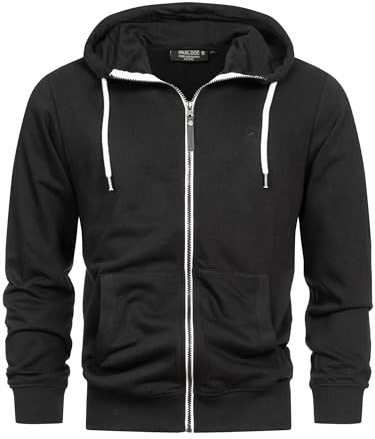 Indicode Herren INChristos Sweatjacke mit Kapuze und Reißverschluss | Hooded Jacket Kapuzenjacke für Männer Black, XL