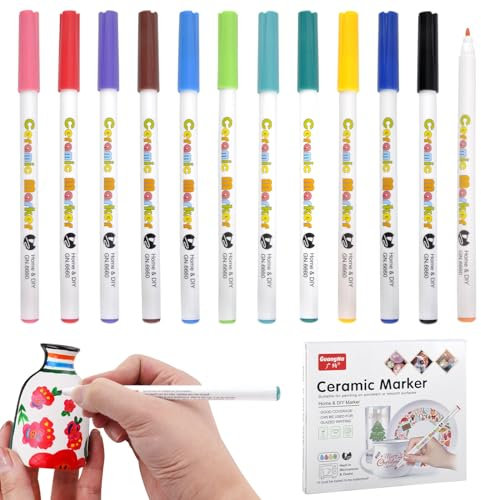 HENGBIRD Lot de 12 stylos en porcelaine - Passe au lave-vaisselle - Stylos et marqueurs acryliques - Marqueurs en céramique - Kit de peinture