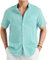 Enlision Mens Linen Shirts Short Sleeve Collarless Grandad Shirt for Men Cotton Summer Beach Casual Henley Mint Green Top Loose Fit for Wedding Party 3XL
