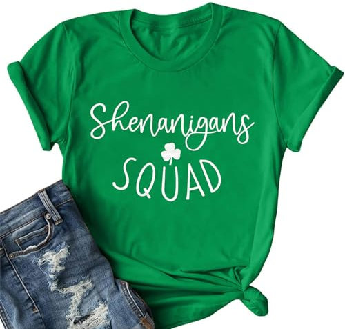 FYAPHION St. Patricks Day Shirt für Damen, Shenanigans-Koordinator-Shirt, Kleeblatt-Grafik, kurzärmelig, 02-grün, X-Groß