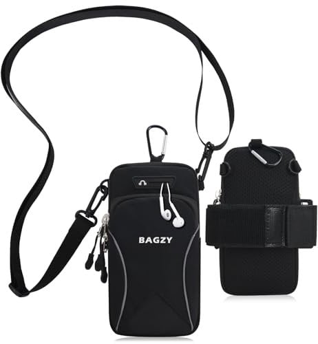 BAGZY Sport Handytasche Joggen, 7,0 Zoll Smartphone Tasche Zum Arm Umhängen Handyhalterung, Fitnessstudio Laufen Yoga zubehör für iPhone 15 Pro/14 Pro Max (Schwarz)