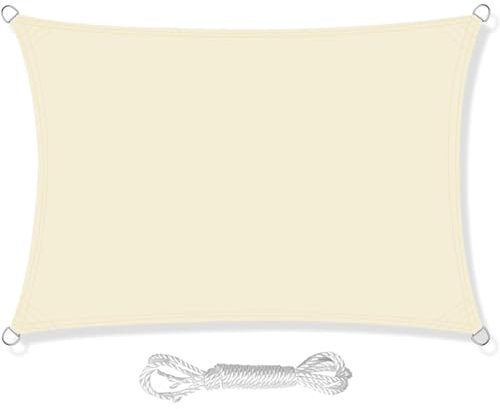 HEYOMART Sun Shade Sail 2m x 4m Rectangle Shade Sails Waterproof Outdoor Garden Patio Party Sunscreen Awning Canopy 98% UV Block With Free Rope, Cream White