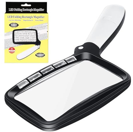 Auauraintt Faltbare Leselupe, Magnifying Glass mit Licht, Handleselupe zum Einklappen, 5 LED-Lupe, mit 2 Dimmmodi, für Senioren, Lesen Inspektion, Handwerk, Uhrmacher, Münzen, Briefmarken,Sehschwäche