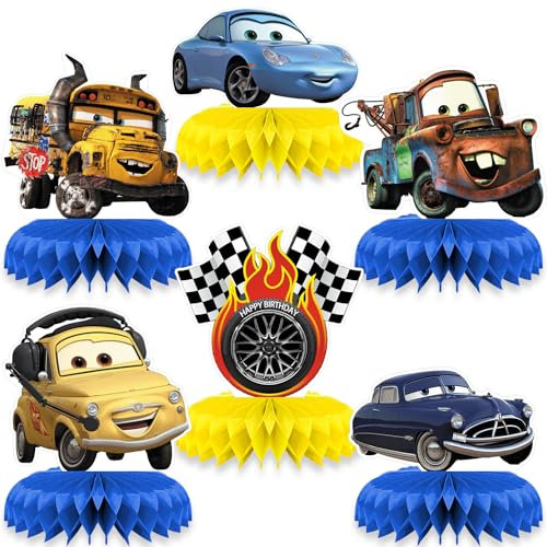 Centrotavola a Nido D'ape, 6 Pezzi Cars Nido d'Ape Decorazioni, Centrotavola Compleanno, Centritavola per Feste e Compleanni per Bambini, Gadget Cartoon Come Addobbi Feste