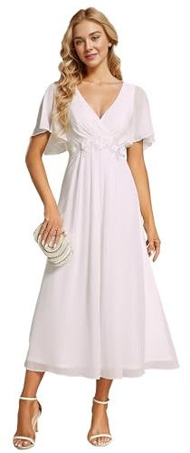 Ever-Pretty Vestidos de Noche Señoras Elegante para la Boda Tobillo Longitud Vestido de Invitada de Boda Vestido de Cóctel Vestidos de Fiesta Blanco Blanco