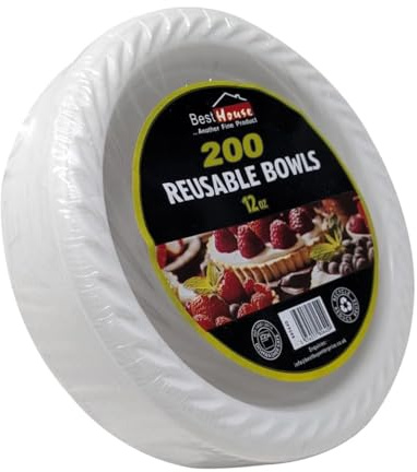 BH | 200 Pcs Reusable Bowls | 12 oz | Heavy Duty Dinnerware | Washable & Microwave Safe Bowls for Soup, Snacks & Desserts | Ideal for Birthday Parties, Catering, Camping & Everyday Use - By Best House