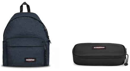 EASTPAK PADDED PAK'R Backpack, 24 L - Triple Denim (Blue) OVAL SINGLE Pencil Case, 5 x 22 x 9 cm - Black (Black)