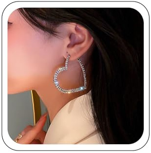 Wendalern Silber Kristall Herz Reif Ohrringe Diamant Cubic Zirkonia Herz Baumeln Ohrringe Funkelnden Strass Herz Geformt Reif Ohrringe Große Herz Tropfen Ohrringe Partei Prom Schmuck Für Frauen