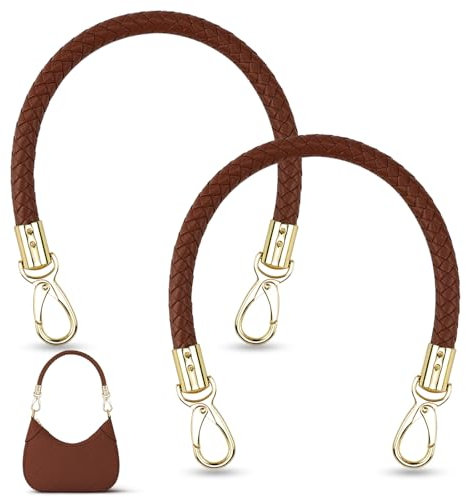 WPPQWP 2 Stück Taschenhenkel mit 2 Karabiner, 40cm PU Leder Taschengriff Braun Geflochtener, Ersatzriemen henkel für Taschen für Geldbörse Tote Handtasche Umhängetaschen