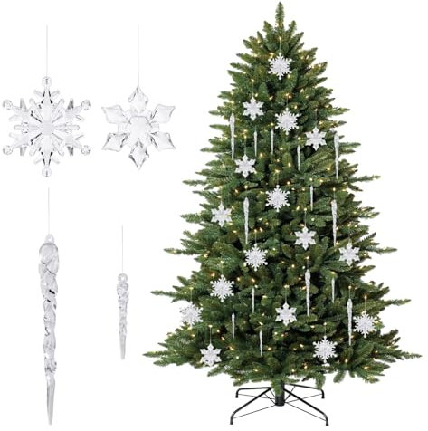 SULOLI 30 Stück Acryl Schneeflocken Eiszapfen Weihnachtsbaumschmuck Anhänger Weihnachtsdeko für Weihnachten Winter Dekoration