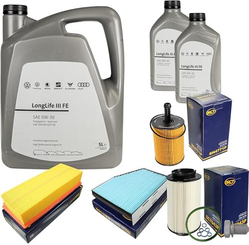 Inspektionspaket Wartungspaket Filterset mit 7 L 0W-30 Motoröl LongLife 3 FE, Ölfilter, Luftfilter, Kraftstofffilter, Innenraumfilter, Verschlussschraube