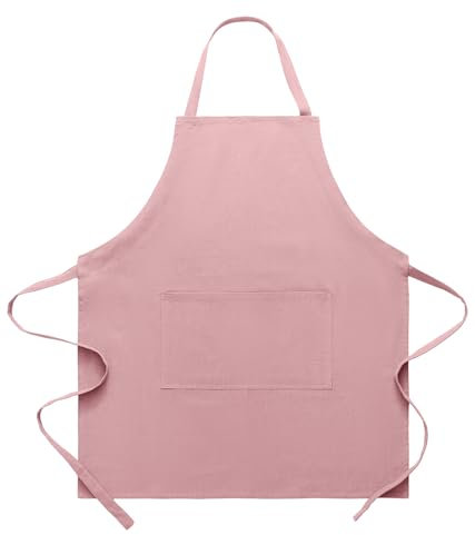 Pincy Grembiule da donna in cotone e lino, regolabile, casual, con tasche, ideale per fioristi, caffetterie e cucina, rosa, Taglia unica