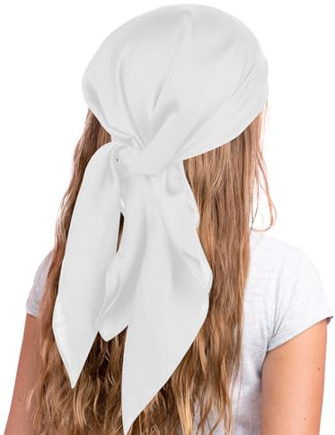 COMNICO Kopftuch Satin-Haarschal für Damen Halstücher Quadratisch wie Seide Bandana Haarwickel Schal zum Schlafen (27,5 Zoll) (Weiß)