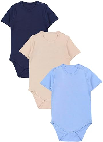 TupTam Baby Body Kurzarm – 3er Set aus 100% Baumwolle bis Größe 134, Farbe: Beige/Dunkelblau/Jeansblau, Größe: 128