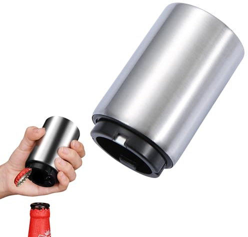 Automatic Beer Opener (Black), Magnetic Stainless Steel Automatic Novelty Press Down Bottle Opener for Soda Cola Cap Top Bottle Caps Remover Men
