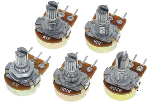 CRGANGZY 5Set WH148 Linear Taper Rotary Audio Potentiometer 15mm 3 Pin 1K 2K 5K 10K 20K 50K Ohm 100K 250K 500K 1M Ohm mit AG2 weißer Kappe für AG2 weiße Kappe (250K Ohm)