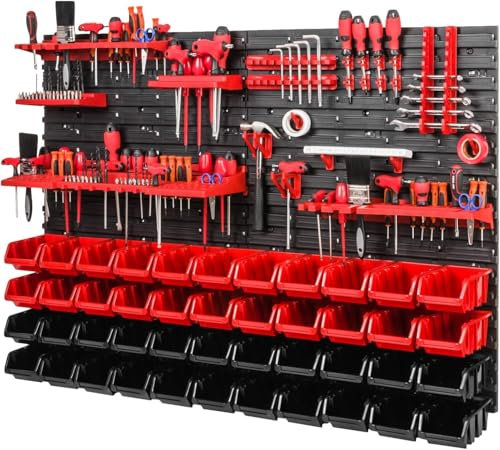 Stolmet Tool Wall with Stacking Boxes – 1152 x 780 mm (45.4 x 30.7 inches) | Workshop Storage System Wall Shelf with Perforated Tool Holders | Shed Rack Garage Organiser |24 Models| 73pcs (Model 013)