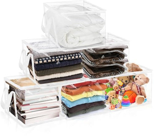 Nagpew Confezione da 6 piccoli sacchetti trasparenti a forma di cubo, con manici con cerniera, 31 x 23 x 24 cm, impermeabili, in plastica PVC, per libri, giocattoli, vestiti, scarpe