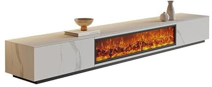 Fireplace TV Stand Electric Fireplace Rock Slab TV Cabinet Embedded Simulation Flame Fake Fire Electronic Fireplace Fire Light Decoration Counter Indoor Fireplace TV Cabinet(White,200x40x35cm)