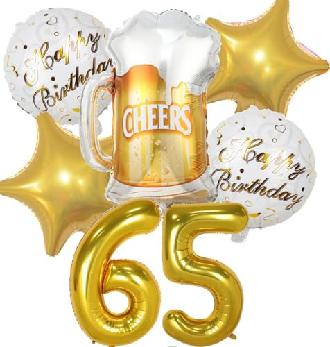 Luftballon 65. Geburtstag Mann Frau, 65 Geburtstag Deko Gold, Geburtstagsdeko 65 jahre Frauen, Ballon Bierflasche Deko zum Geburtstag Mann, Helium Ballons Bier Deko 65. Geburtstag Frau Männer