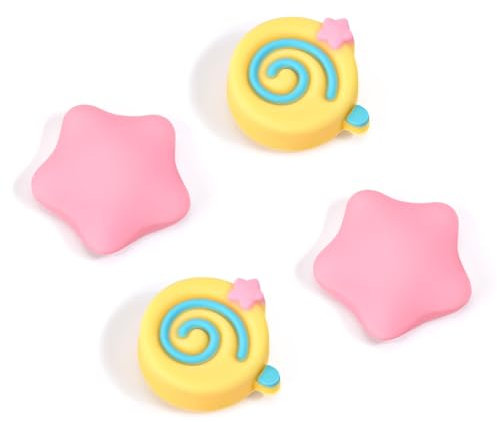 DLseego Capuchons de Poignée de Pouce pour Switch/Switch OLED/Switch Lite,4 Souple Capuchons de Joystick en Silicone Donuts et étoiles,Rose Jaune